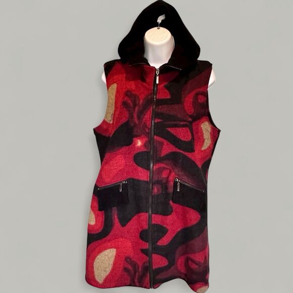 Cativa Vest Medium Full Zip Jacket Wool Blend Red Boho Indie Alt Lagenlook Cabin - Picture 1 of 11